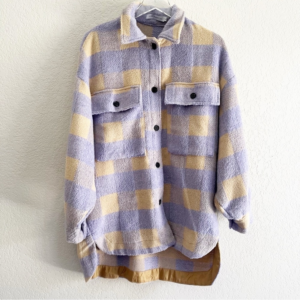 MISS SPARKLING Plaid Flannel Purple Shirt Jacket - Picture 3 of 13